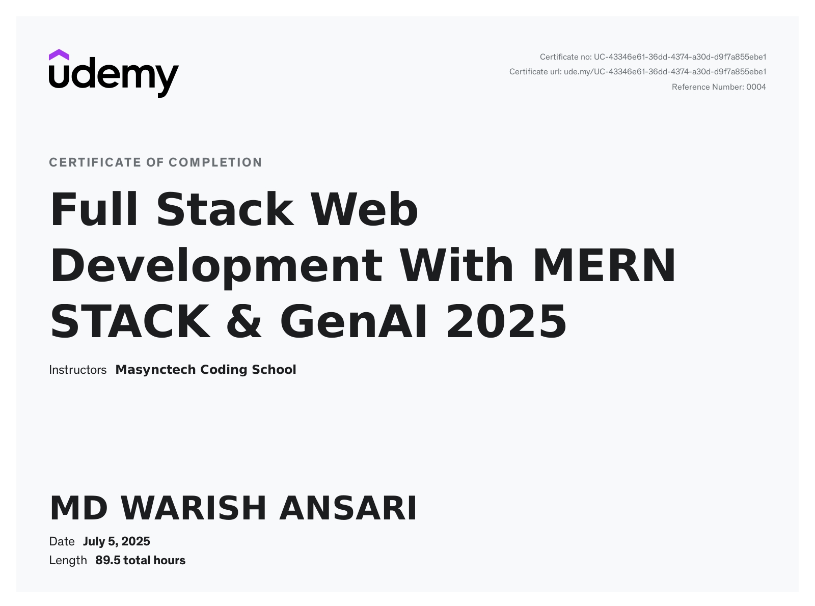 Full Stack Web Development With MERN STACK & GenAI 2025